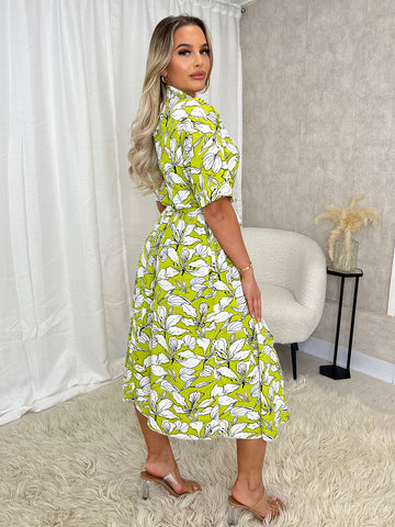 FLORAL PRINT LOW HIGH DRESS GREEN