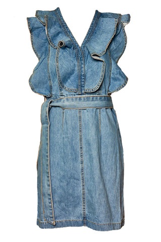 DENIM FRILL DRESS BLUE