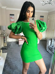 PUFF SHOULDER BODYCON DRESS VARIOUS COLOURS