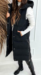 LONG LINE SIDE ZIP QUILTED BODY WARMER BLACK